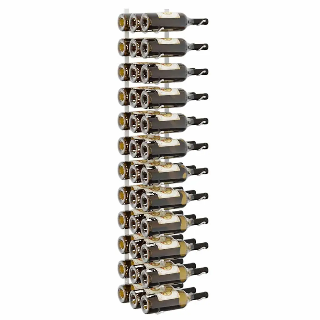 Wall Mounted Wine Rack Set 2 pcs 36 Bottles Storage White Iron Organizer