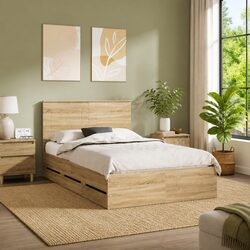 Stylish Bed Frame with Storage Drawer in Sonoma Oak Finish