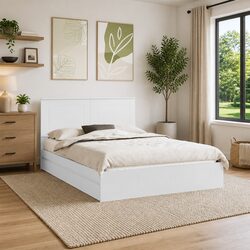 Storage Bed Frame with Headboard White 150x200cm Engineered Wood Slatted