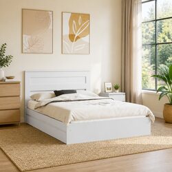 Space-Saving White Bed Frame with Headboard 150 x 200 cm