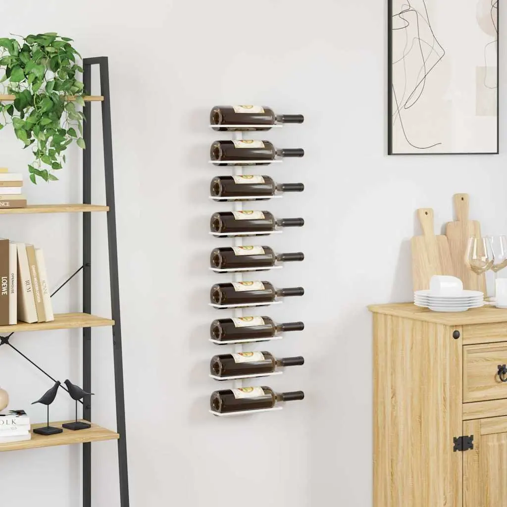 Wall-mounted Wine Rack 9 Bottle Holder Modern Kitchen Storage White Iron