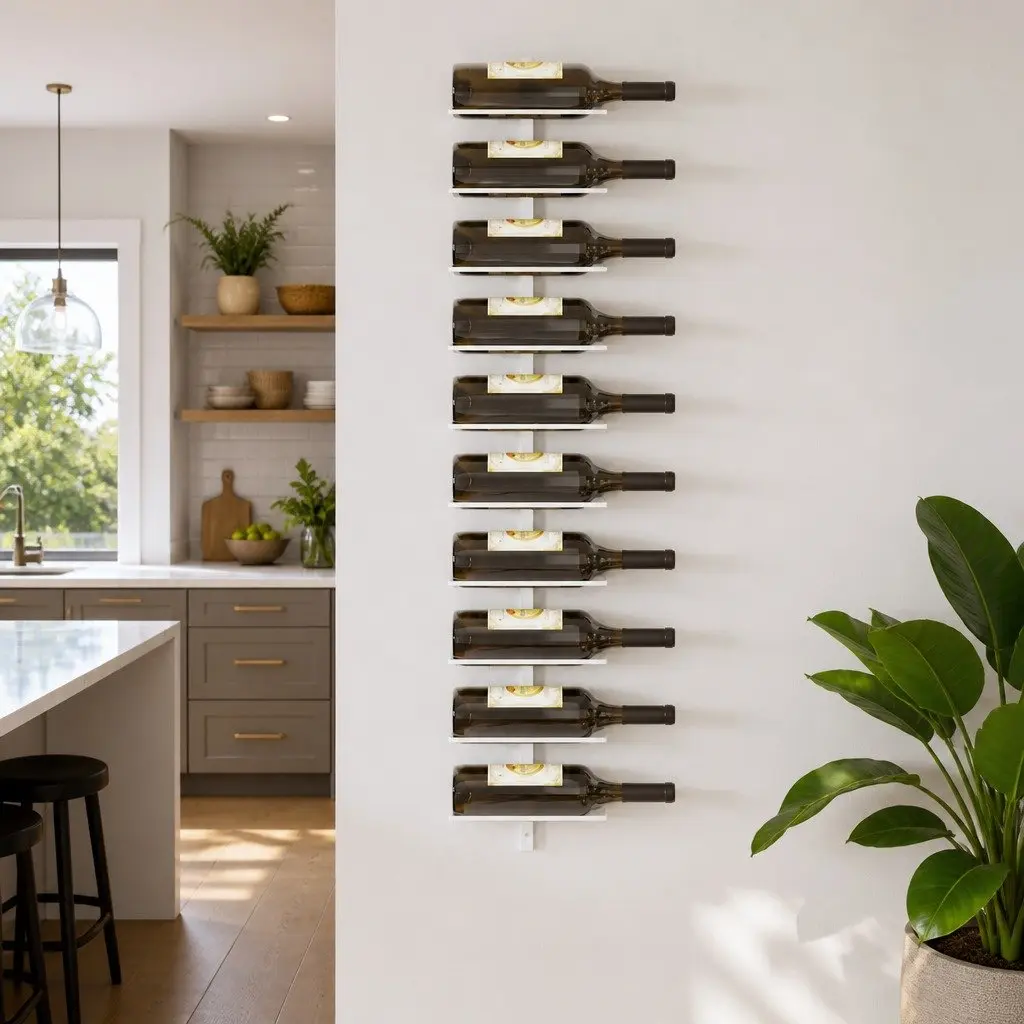 10 Bottle Capacity White Metal Wall-mounted Wine Rack for Kitchen and Bar Storage