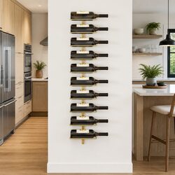 Wall-mounted Wine Rack for 10 Bottles Gold Metal Storage Organiser Kitchen Bar