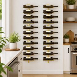 Wall-mounted Wine Rack 10 Bottle Holder Gold Metal Kitchen Storage Organizer