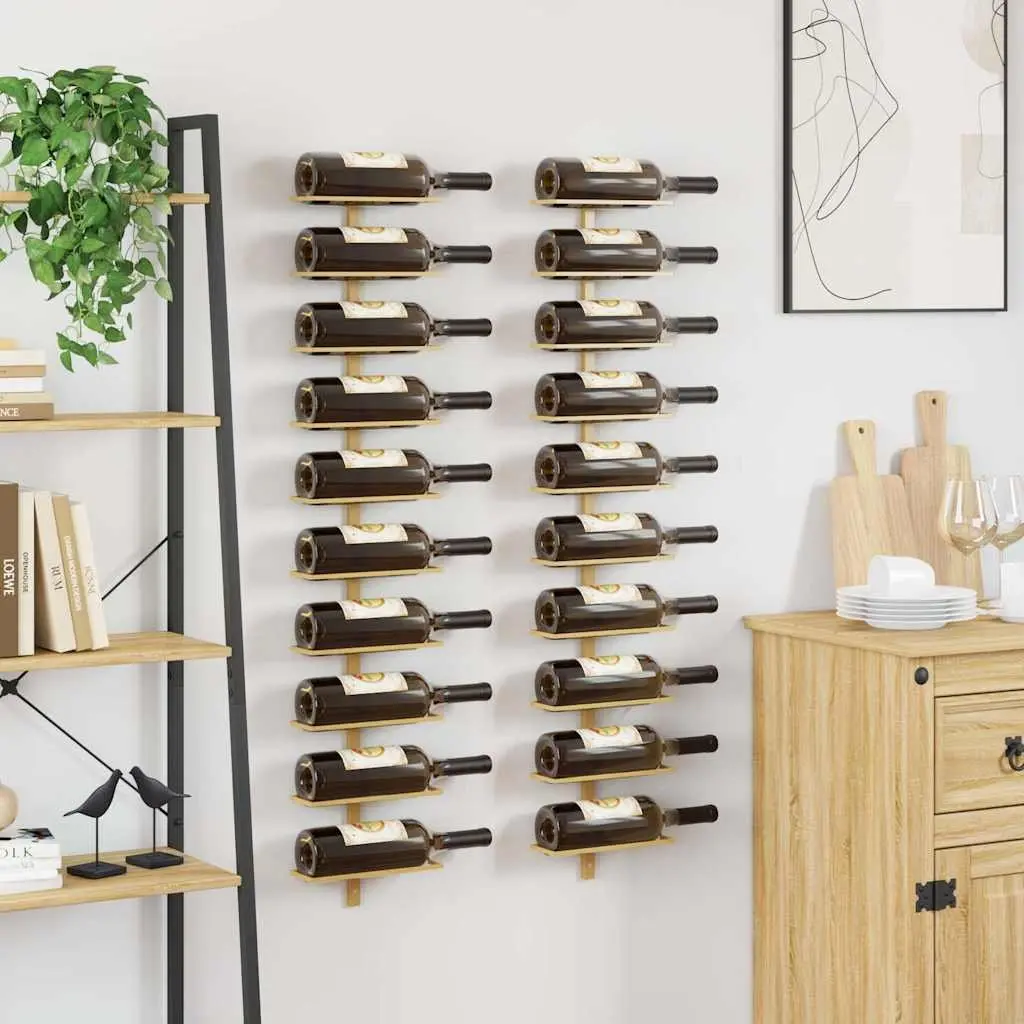 Wall-mounted Wine Rack 10 Bottle Holder Gold Metal Kitchen Storage Organizer