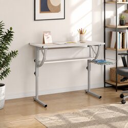 Craft Desk Adjustable Desktop White Grey Engineered Wood Steel Frame Home Office