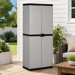 Garden Storage Cabinet Grey 3 Shelf Outdoor Patio Balcony Cupboard Locker Box