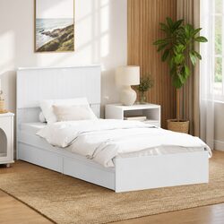 Storage Bed with Headboard White 90 x 190 cm Engineered Wood Platform Frame