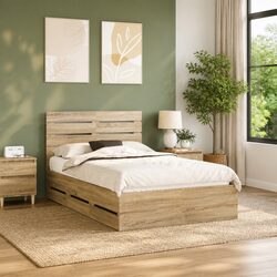 135 x 190 cm Bed Frame with Storage Drawer in Sonoma Oak
