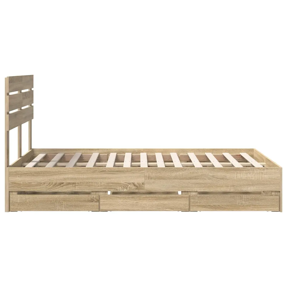 Bed Frame with Storage Drawer Sonoma Oak 135 x 190 cm Modern Bedroom Furniture