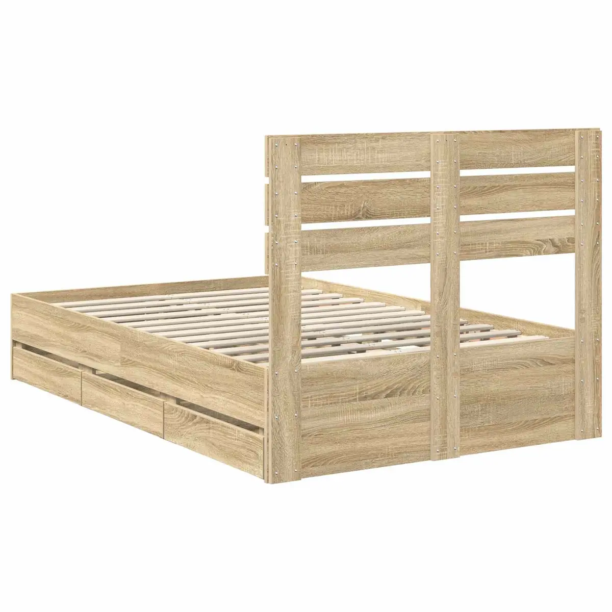 Bed Frame with Storage Drawer Sonoma Oak 135 x 190 cm Modern Bedroom Furniture