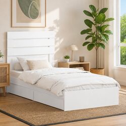 Storage Bed with Headboard White 90 x 190 cm Engineered Wood Frame Bedroom