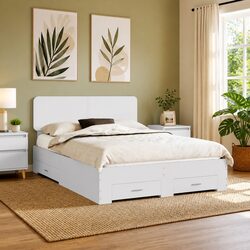 White Bed Frame with Headboard Storage Drawers 150 x 200 cm Engineered Wood