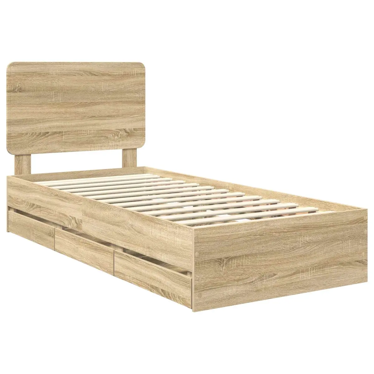 Bed Frame with Drawer Storage Engineered Wood Brown Contemporary Bedroom