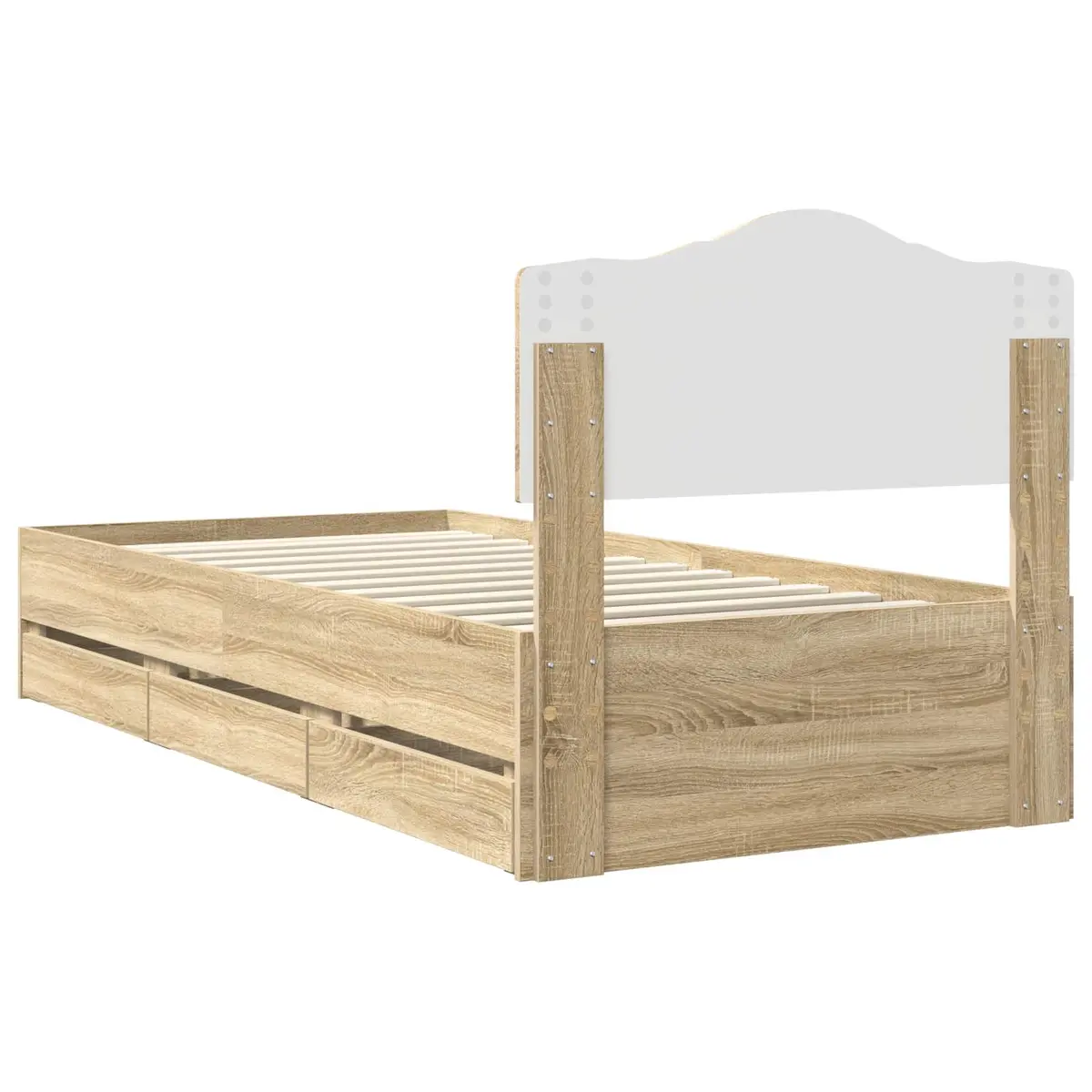 Bed Frame 90 x 190 cm Engineered Wood Modern with Storage Drawer Sonoma Oak