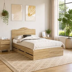 Sonoma Oak Bed Frame with Integrated Storage Drawers