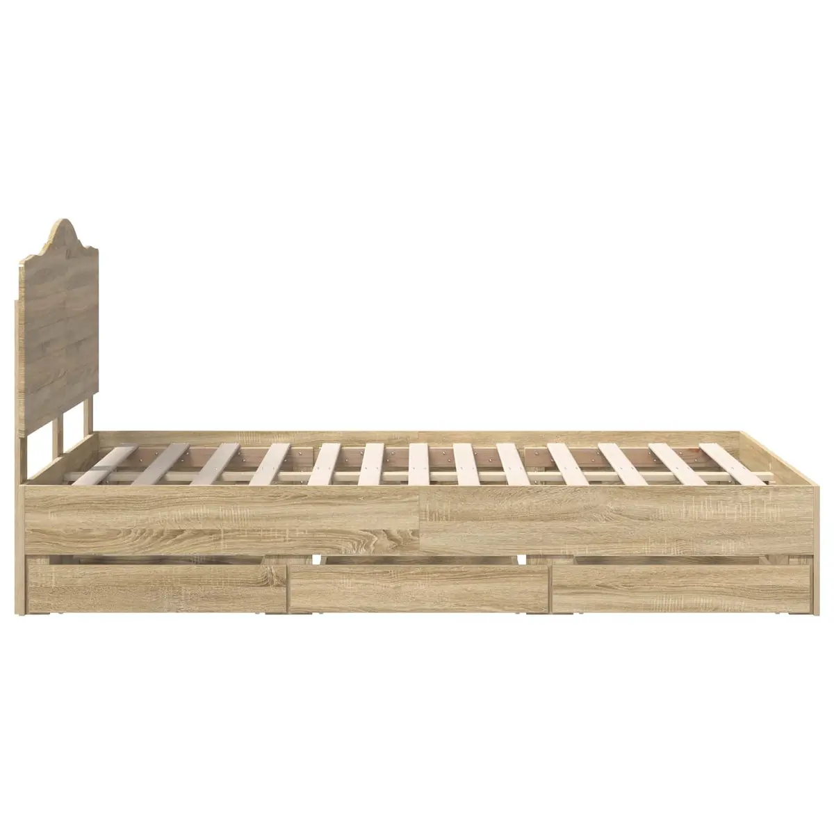 Bed Frame with Storage Drawer Sonoma Oak 135 x 190 cm Engineered Wood Modern