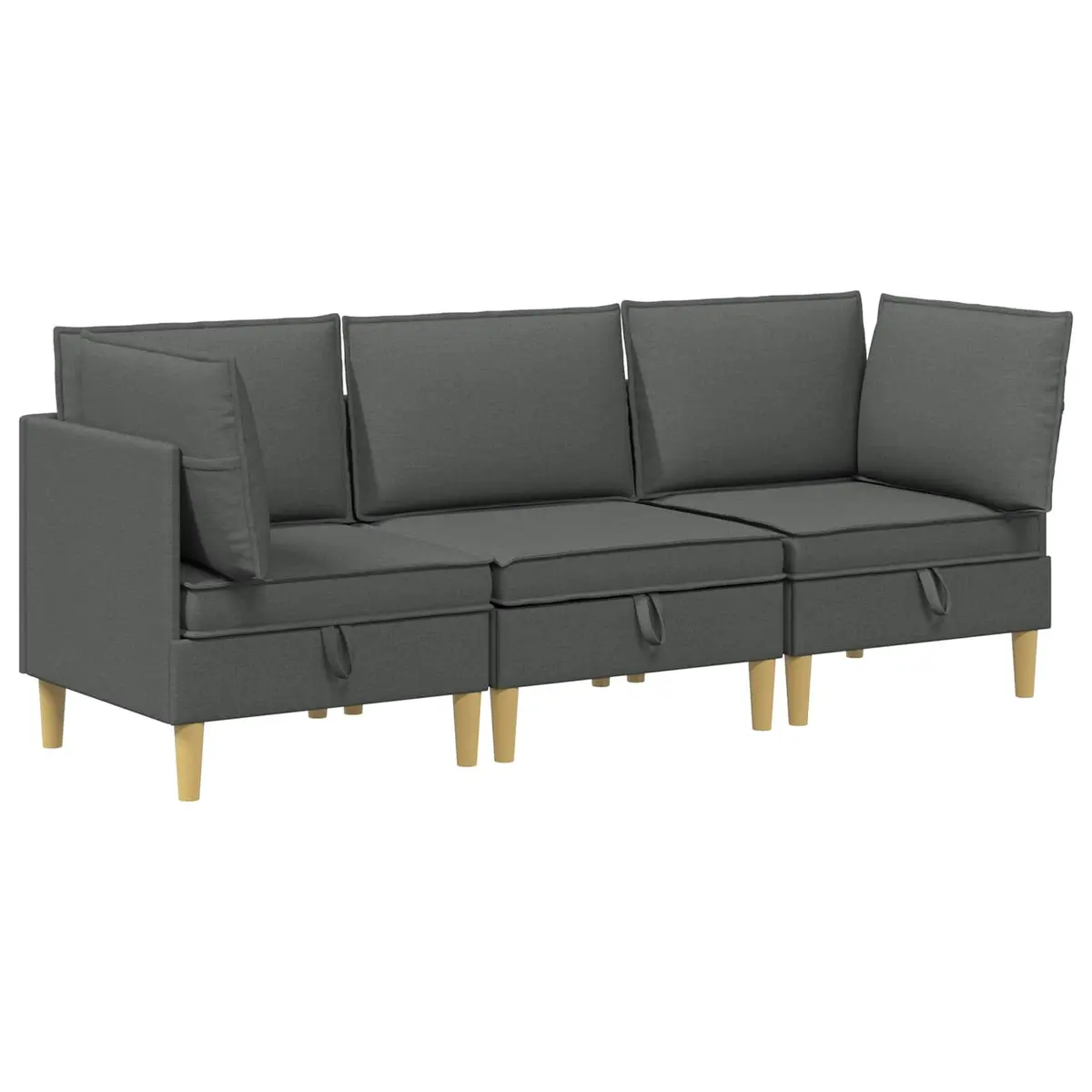 Modular Sofa Set 3-Piece Storage Grey Fabric Living Room Lounge Couch Suite