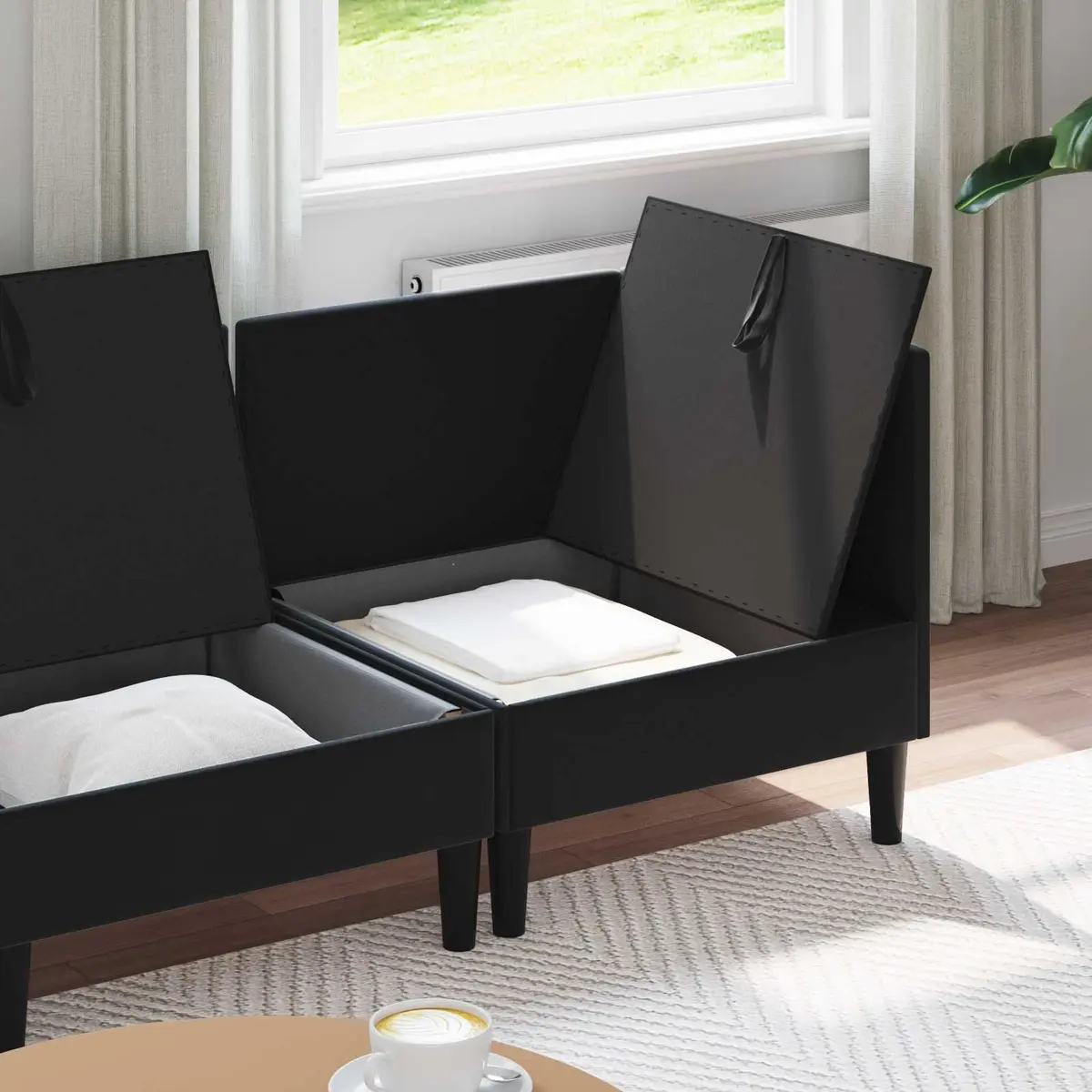 Living Room Furniture Set 3 Piece Black Velvet Cushioned Seating