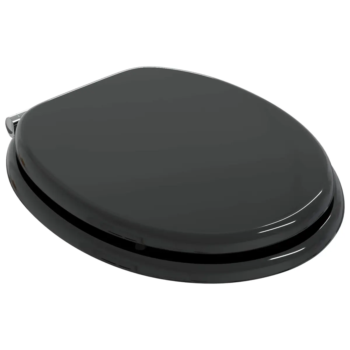 Toilet Seat 44x38cm Soft Close Black MDF with Non-Slip Bumpers 2 Pieces