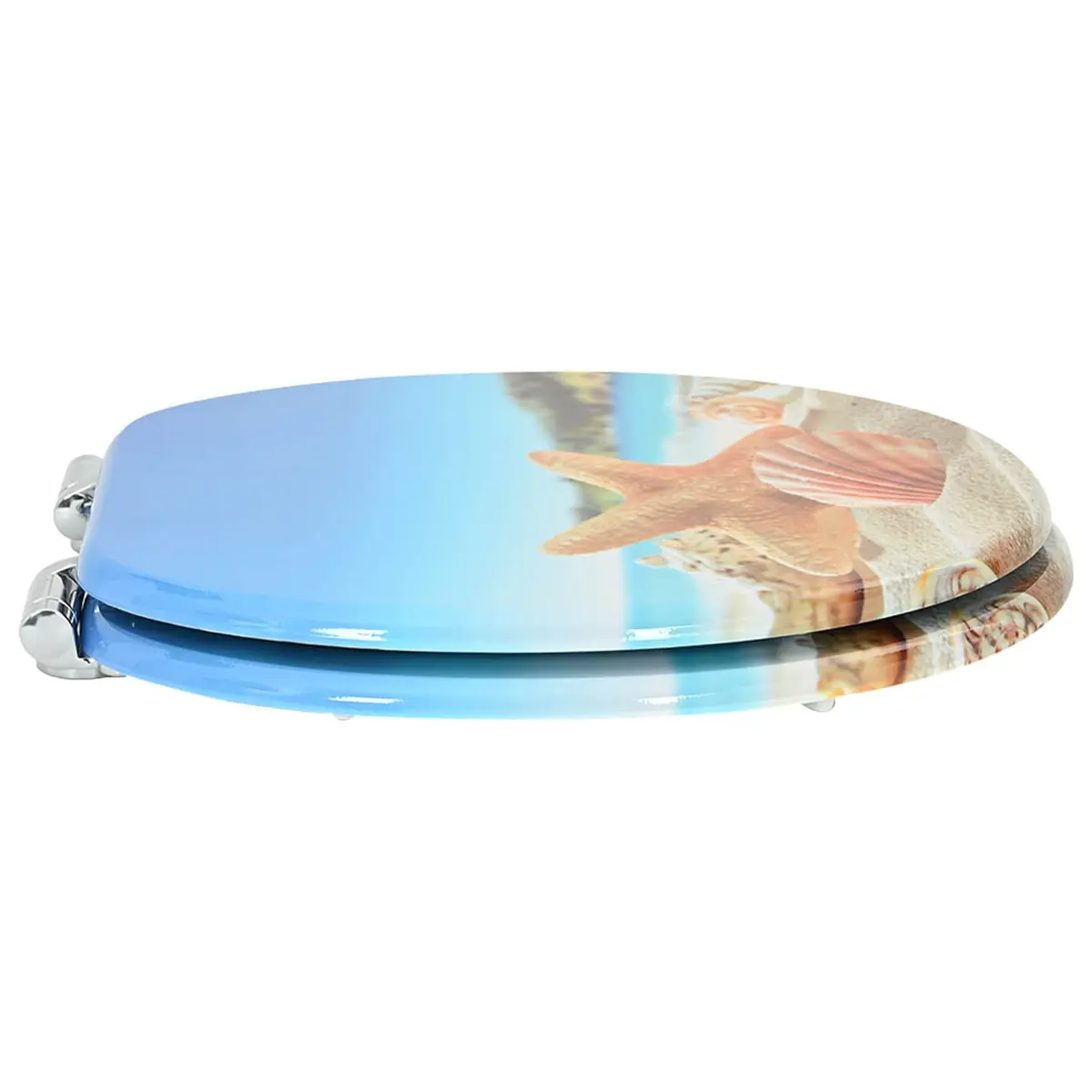 Soft-Close Toilet Seat 44 x 38 cm Blue MDF Board Durable Bathroom Fixture