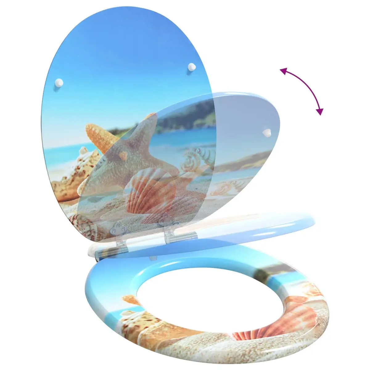 Soft-Close Toilet Seat 44 x 38 cm Blue MDF Board Durable Bathroom Fixture