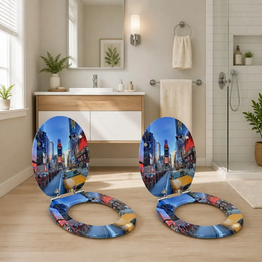 Soft-Close Toilet Seat 44 x 38 cm Multicolour MDF Board Standard Fixing 2 Pack