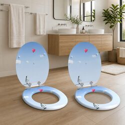 Soft-Close Toilet Seat Blue 44 x 38 cm MDF Bathroom Accessory Durable Quiet