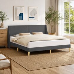 Transform Your Bedroom with Dark Grey Fabric Headboard Bed Frame