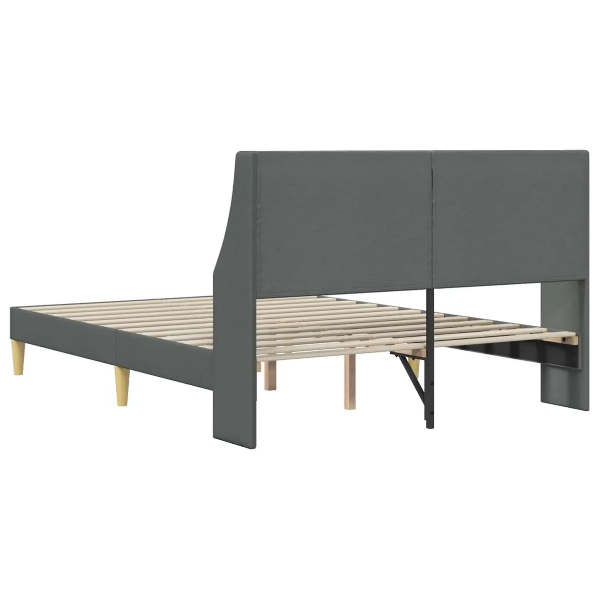 Bed Frame with Fabric Headboard Dark Grey Modern Bedroom Furniture Upholstered