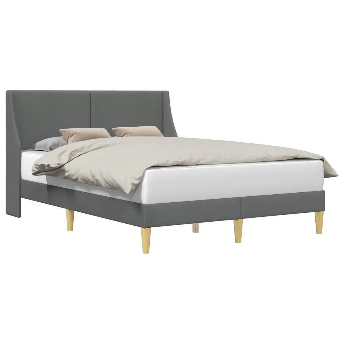 Dark Grey Fabric Bed Frame with Plywood Construction and Fixed Slatted Base for Modern Bedroom