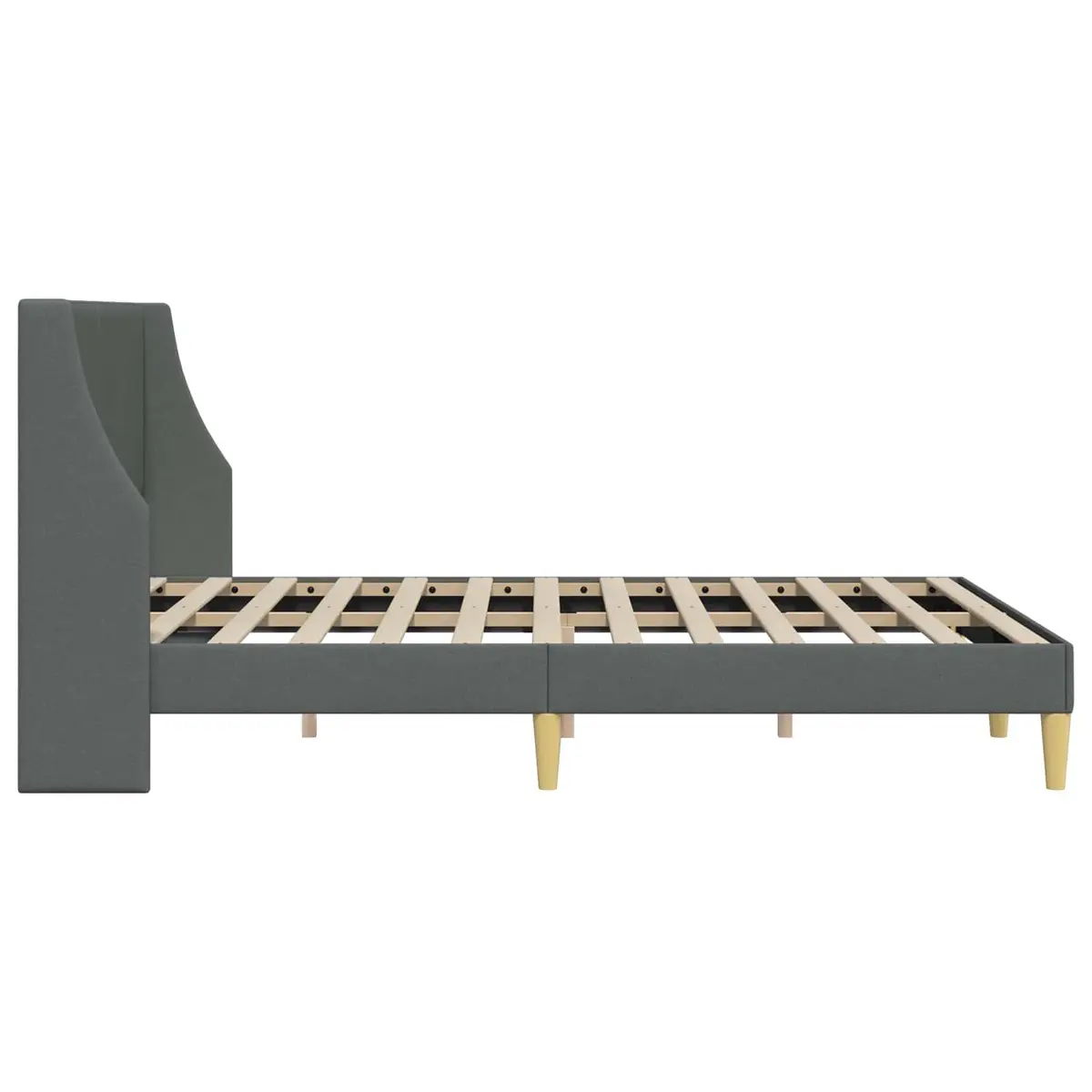 Dark Grey Fabric Bed Frame with Plywood Construction and Fixed Slatted Base for Modern Bedroom