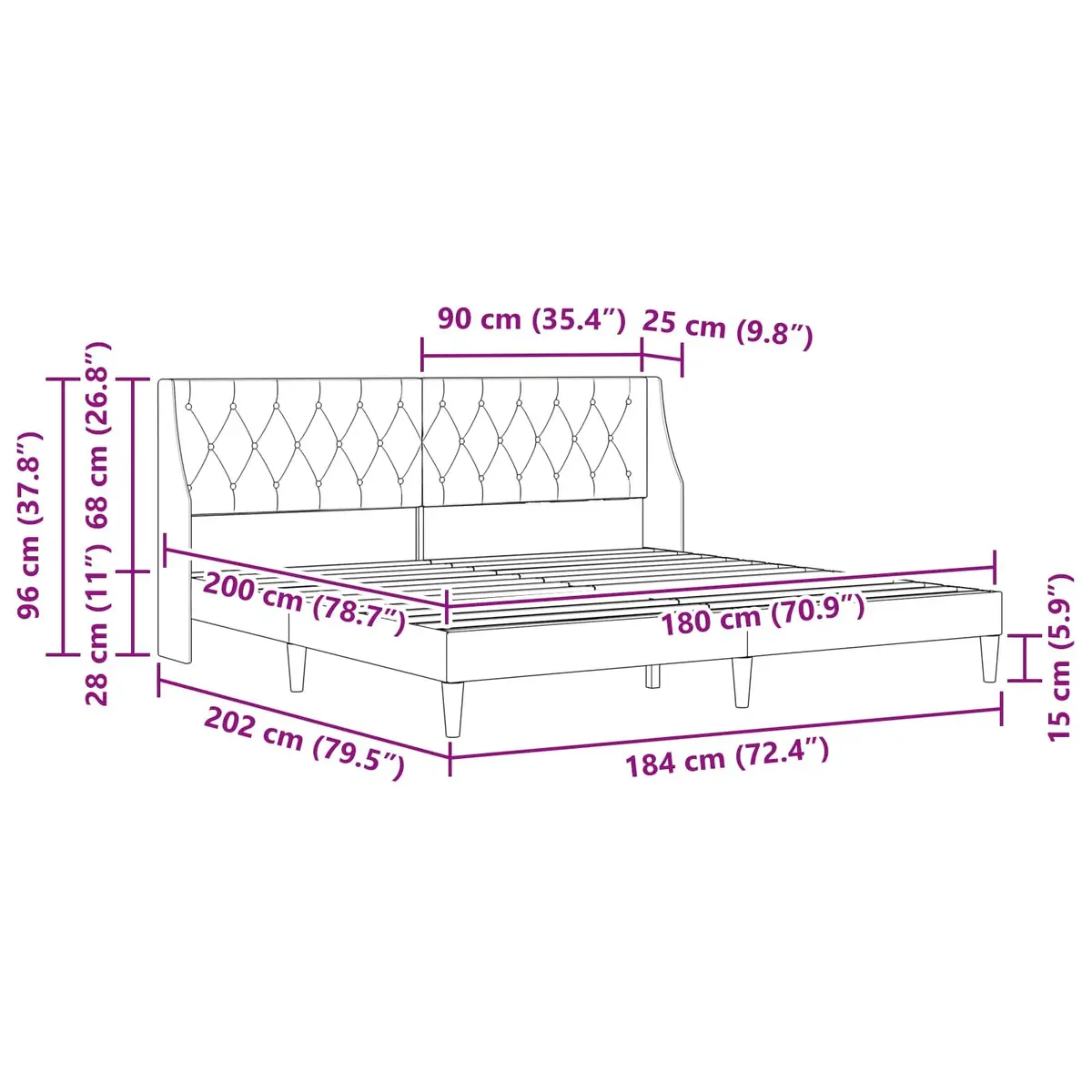 Bed Frame with Velvet Headboard Dark Grey 180 x 200 cm Modern Bedroom Furniture