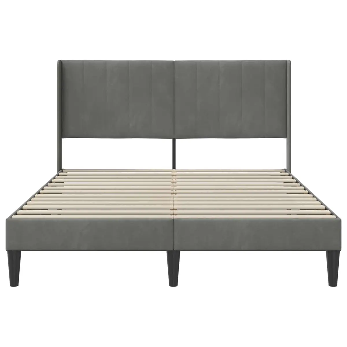 Bed Frame with Dark Grey Velvet Headboard Modern Bedroom Furniture Slatted Base
