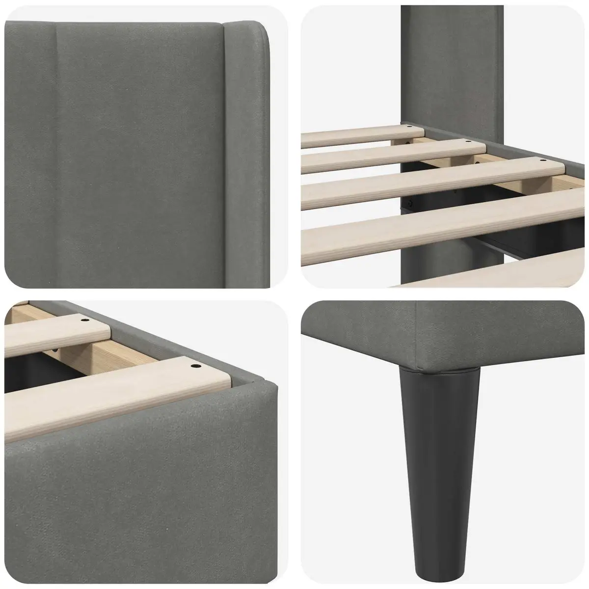 Bed Frame with Dark Grey Velvet Headboard Modern Bedroom Furniture Slatted Base