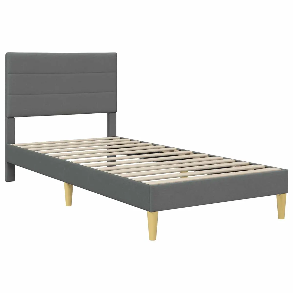 Bed Frame 90 x 190 cm Fabric Upholstered Headboard Dark Grey
