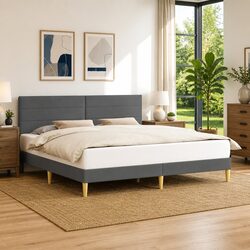 Transform Your Bedroom with a Dark Grey Fabric Headboard Bed Frame