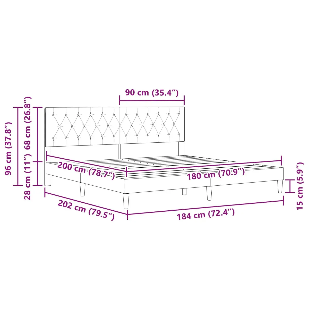 Bed Frame 180 x 200 cm Dark Grey Velvet Headboard Plywood Construction
