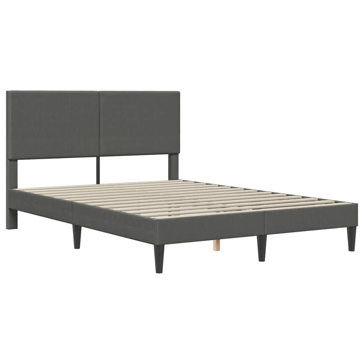 Bed Frame 137x190cm Corduroy Upholstered Headboard Dark Grey Slatted Base