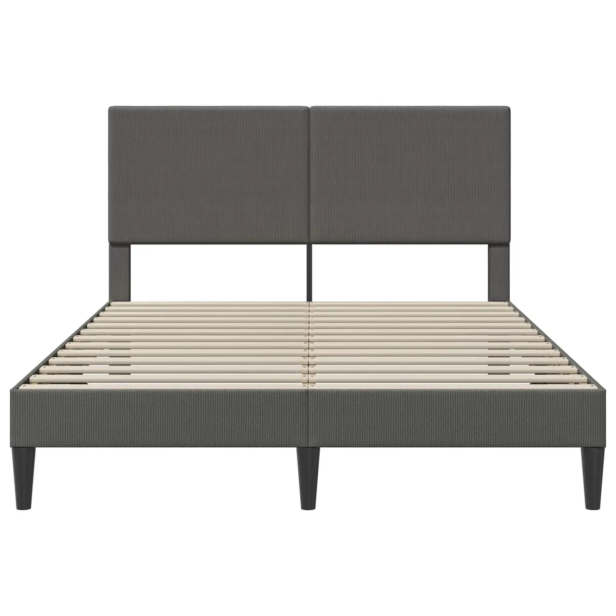 Bed Frame 137x190cm Corduroy Upholstered Headboard Dark Grey Slatted Base