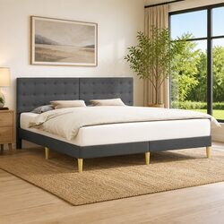 Bed Frame with Fabric Headboard Dark Grey 180 x 200 cm Modern Bedroom Furniture