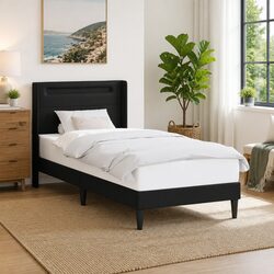 LED Bed Frame in Black Faux Leather 90 x 190 cm for Modern Spaces
