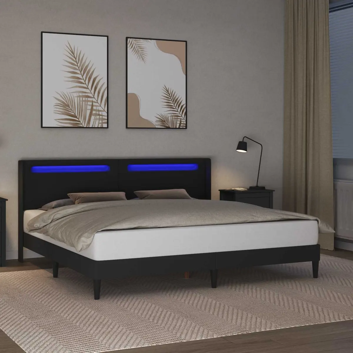 Black Bed Frame 180x200cm with Multicolour LED Strip Lights Modern Faux Leather