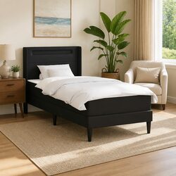 Black Bed Frame with Mattress 90 x 190 cm Faux Leather LED USB Ports