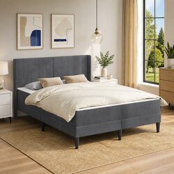 Bed Frame with Mattress Dark Grey 137 x 190 cm Velvet Headboard Bedroom