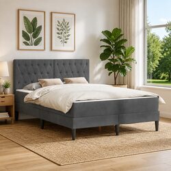 Dark Grey Velvet Bed Frame with Mattress for a Cozy Space