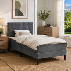 Elegant Grey Bed Frame with Integrated Mattress 107 x 203 cm