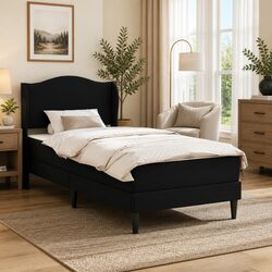 Stylish Bed Frame with Headboard in Black Faux Leather
