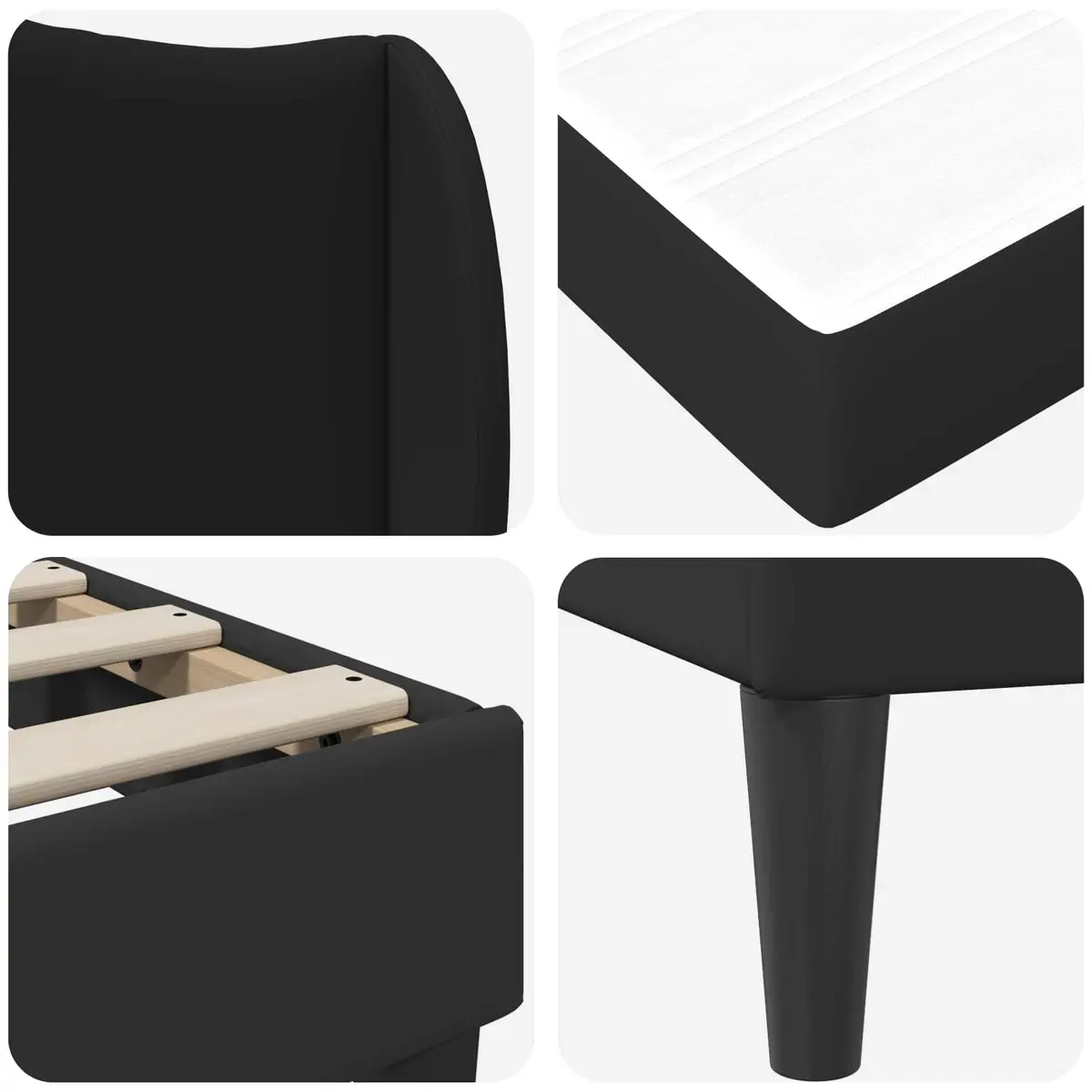 Bed Frame with Headboard Black 107 x 203 cm Modern Bedroom Furniture Slatted
