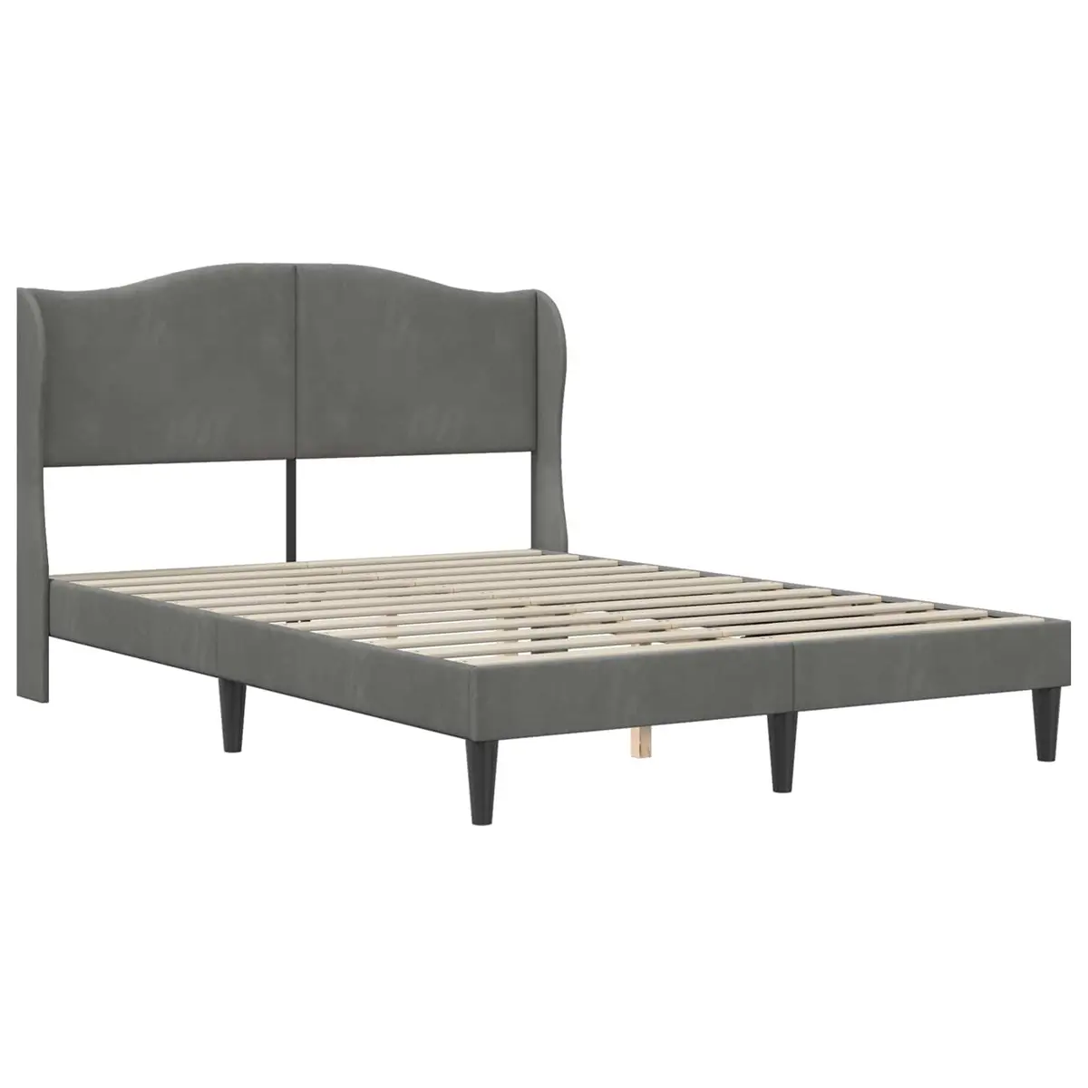 Bed Frame 137 x 190 cm Dark Grey Velvet Upholstery with Headboard and Under-bed Storage